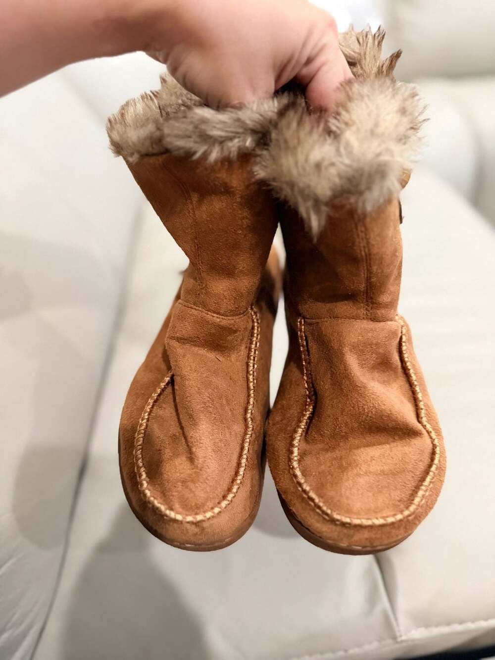 Kooba Faux Fur Slipper Booties Size L (8-9) Brown Suede Feel - Picture 2 of 6